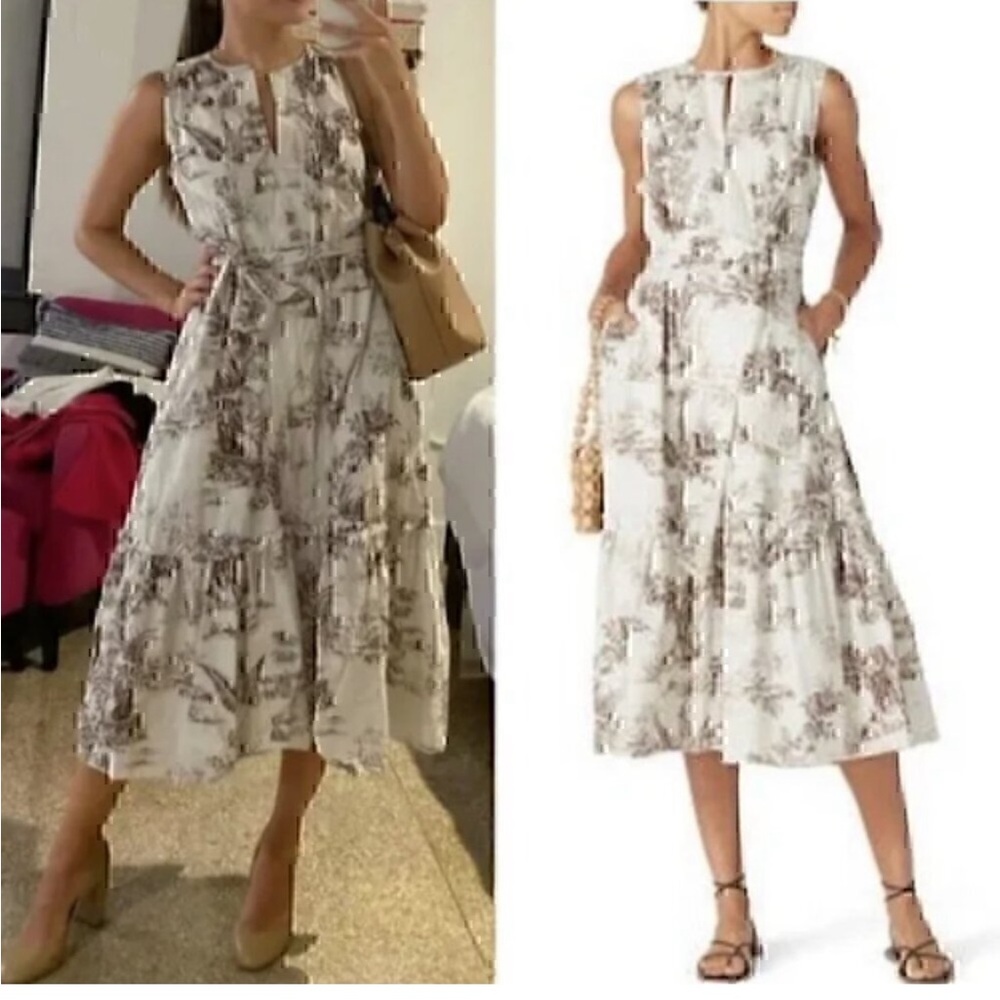 Nicholas Womens Dress White Floral Sleeveless Belted Hourglass Keyhole Swing